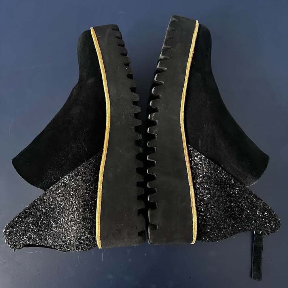 All Black Black Suede Glitter Flatform Tread Shootie
